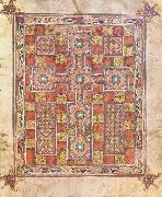 unknow artist Rug page with cross from the Evangeliarium Van Lindisfarne china oil painting reproduction